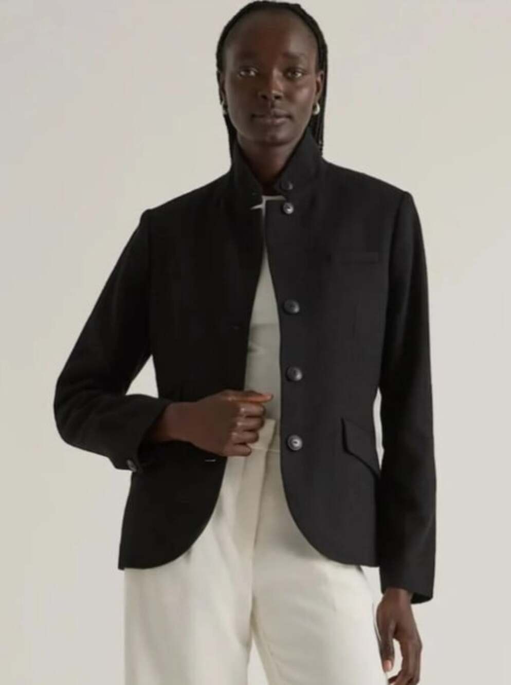 Quince Italian Wool Stand Collar Blazer Women's S Jacket Black Academia Luxury